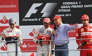 Гран При Италии 2012 г. Воскресенье 9 сентября гонка Серхио Перес Sauber F1 Team, Льюис Хэмилтон Vodafone McLaren Mercedes, Ники Лауда и Фернандо Алонсо Scuderia Ferrari